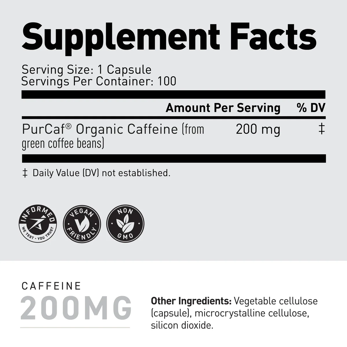 Purcaf Caffeine200mg Supplement Facts