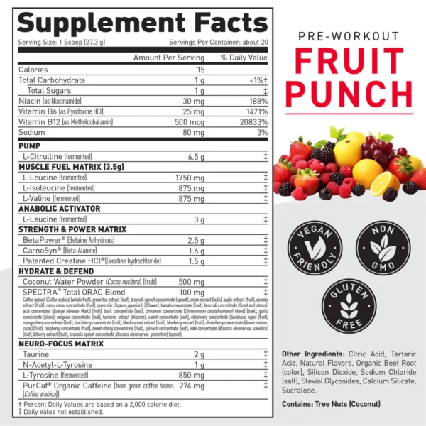 Kaged Preworkout Fruit PUnch Nutrition Infomation