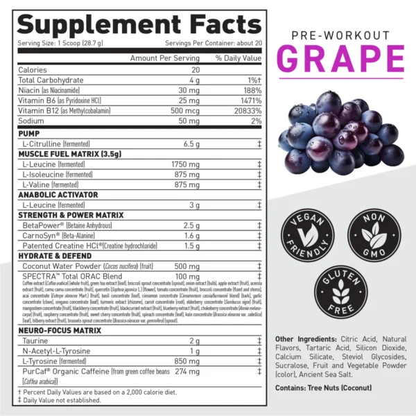 Kaged Preworkout Grape Nutritional Info